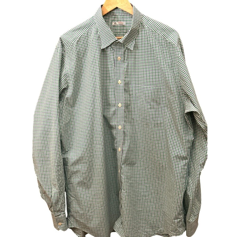 Thomas Mason Men's Green Blue White Preppy Plaid Button Down Shirt Quiet Luxury